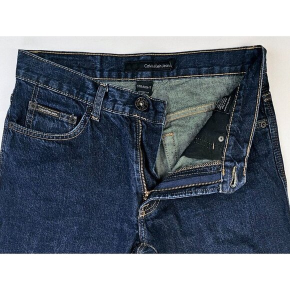 Calvin Klein Size 30X30 Mens Straight Cut Egyptian Cotton Blue Denim Logo Jeans - Picture 10 of 12